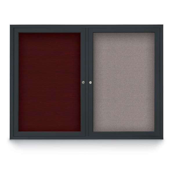 United Visual Products Decor Wood Combo Board, 48"x36", Light Oak/Black Porcelain & Buff UV703DEFAB-LTOAK-BLKPORC-BUFF